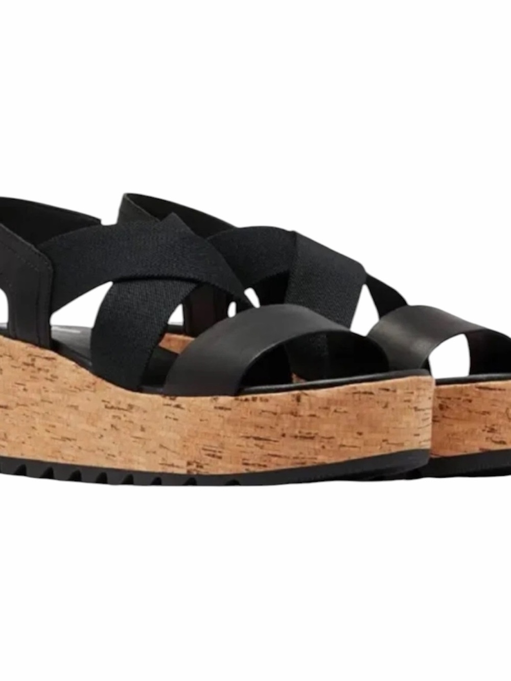 Sorel Black Cork-Style Platform Wedge Sandal - Picture 4 of 4